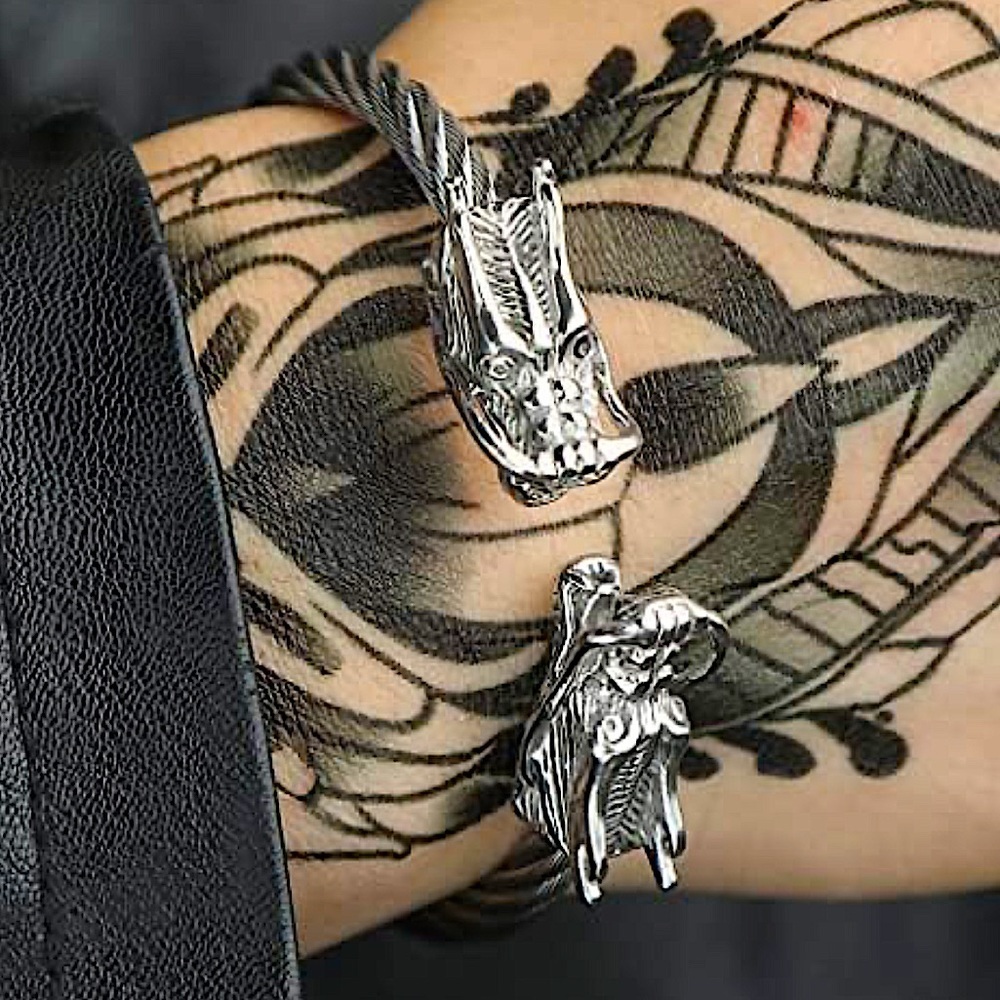 Silver Double Headed Dragon Twisted Bangle Cuff Unisex Bangle Bracelet
